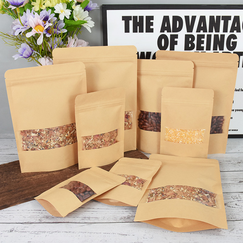 20/50pcs 크래프트 종이 지퍼 잠금 가방 창 음식 - Food Snacks Gifts 리뷰 및 가격