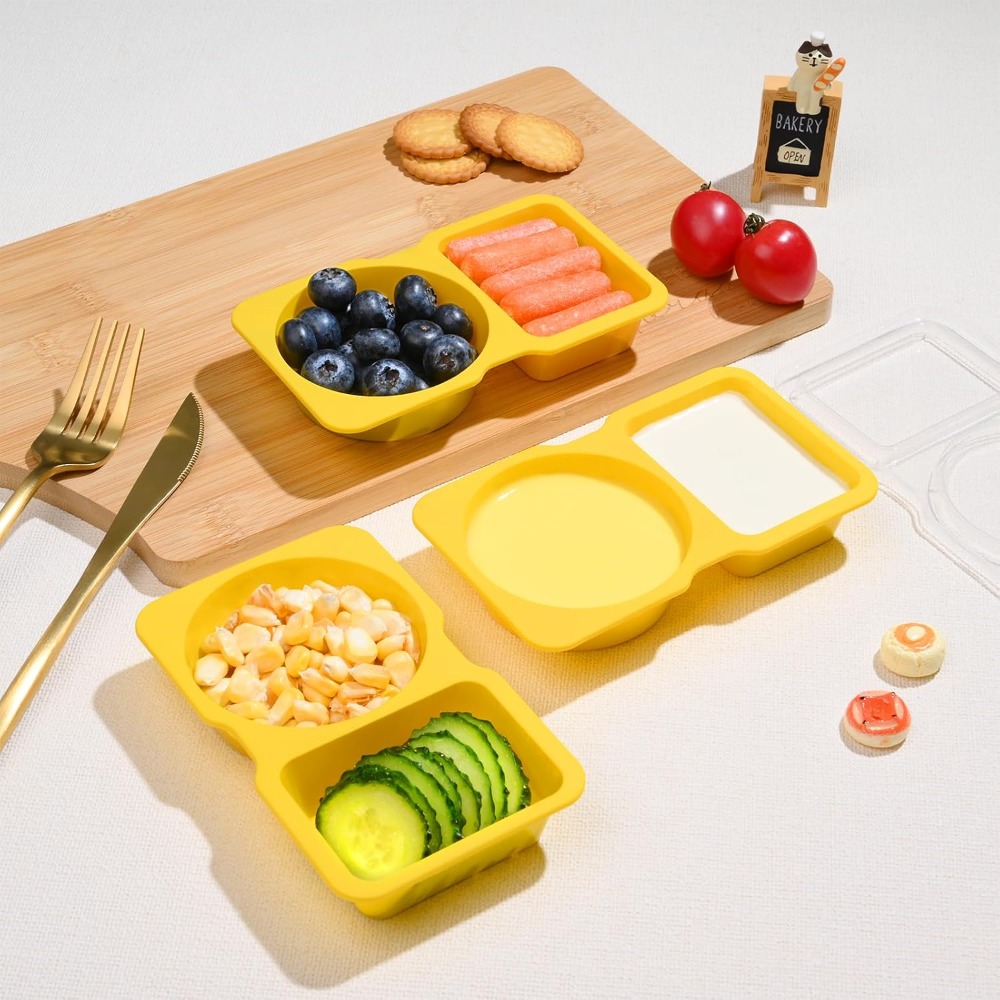 2칸짜리 일회용 플라스틱 간식 용기(뚜껑 포함), 10 - Yellow Food Snacks 리뷰 및 가격