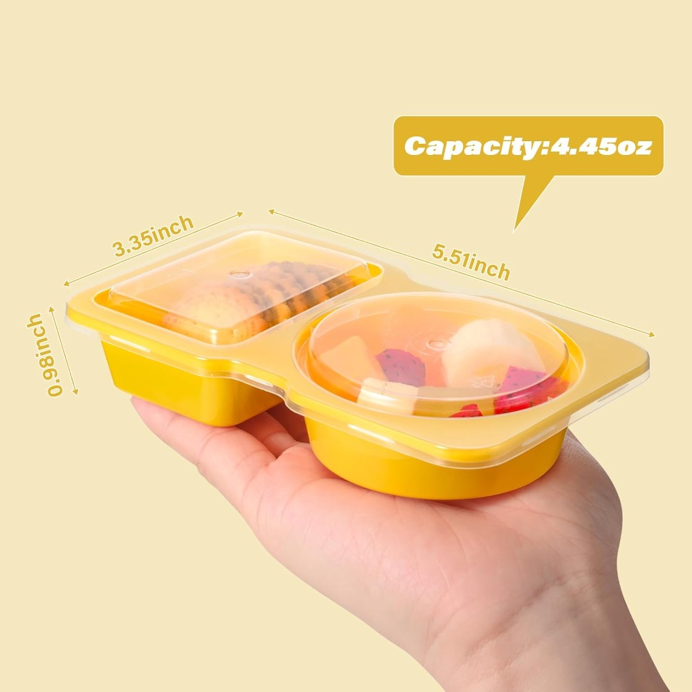 2칸짜리 일회용 플라스틱 간식 용기(뚜껑 포함), 10 - Yellow Food Snacks 리뷰 및 가격
