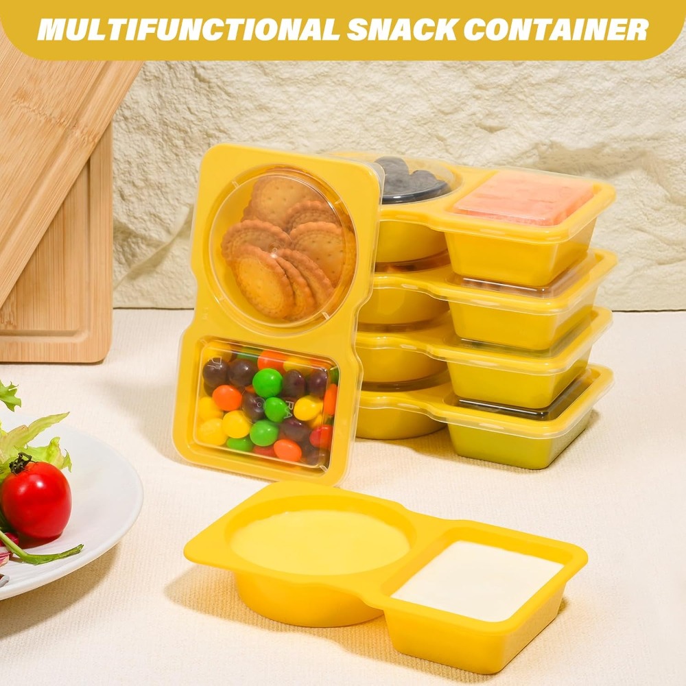 2칸짜리 일회용 플라스틱 간식 용기(뚜껑 포함), 10 - Yellow Food Snacks 리뷰 및 가격